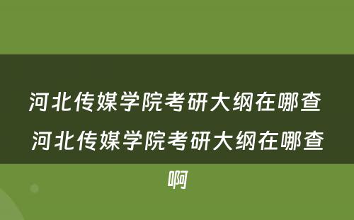 河北传媒学院考研大纲在哪查 河北传媒学院考研大纲在哪查啊