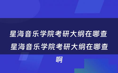 星海音乐学院考研大纲在哪查 星海音乐学院考研大纲在哪查啊