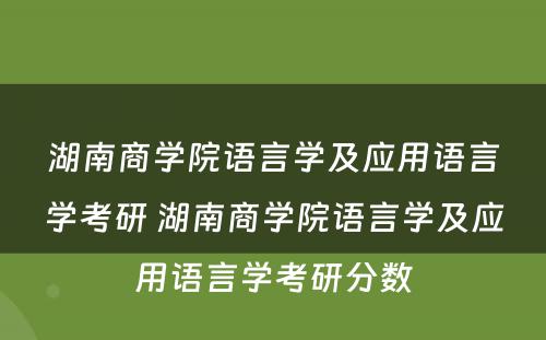 湖南商学院语言学及应用语言学考研 湖南商学院语言学及应用语言学考研分数