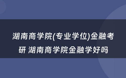 湖南商学院(专业学位)金融考研 湖南商学院金融学好吗