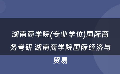 湖南商学院(专业学位)国际商务考研 湖南商学院国际经济与贸易