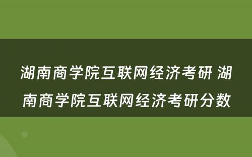 湖南商学院互联网经济考研 湖南商学院互联网经济考研分数