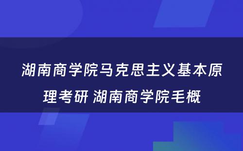 湖南商学院马克思主义基本原理考研 湖南商学院毛概
