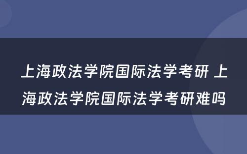 上海政法学院国际法学考研 上海政法学院国际法学考研难吗