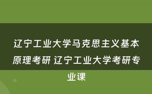 辽宁工业大学马克思主义基本原理考研 辽宁工业大学考研专业课
