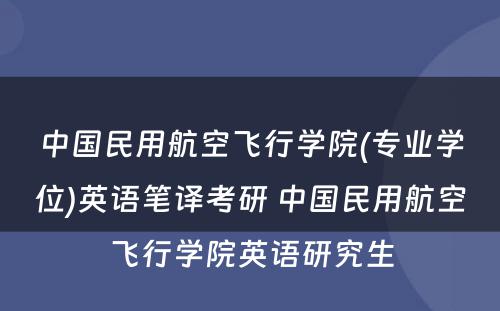 中国民用航空飞行学院(专业学位)英语笔译考研 中国民用航空飞行学院英语研究生