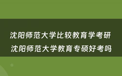 沈阳师范大学比较教育学考研 沈阳师范大学教育专硕好考吗