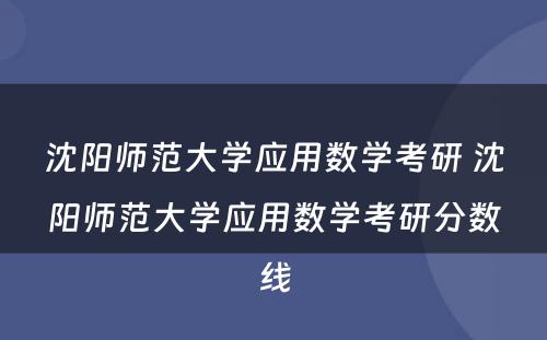 沈阳师范大学应用数学考研 沈阳师范大学应用数学考研分数线