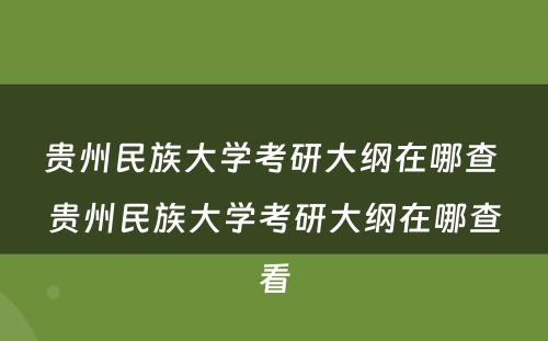 贵州民族大学考研大纲在哪查 贵州民族大学考研大纲在哪查看