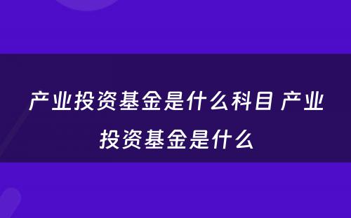 产业投资基金是什么科目 产业投资基金是什么