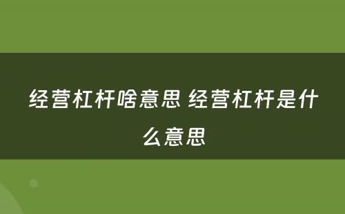 经营杠杆啥意思 经营杠杆是什么意思