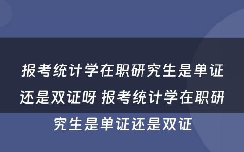 报考统计学在职研究生是单证还是双证呀 报考统计学在职研究生是单证还是双证