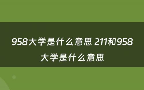 958大学是什么意思 211和958大学是什么意思
