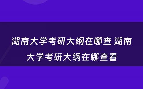 湖南大学考研大纲在哪查 湖南大学考研大纲在哪查看