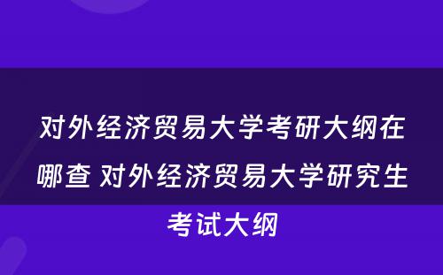 对外经济贸易大学考研大纲在哪查 对外经济贸易大学研究生考试大纲