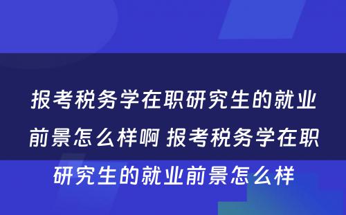 报考税务学在职研究生的就业前景怎么样啊 报考税务学在职研究生的就业前景怎么样