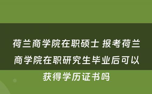 荷兰商学院在职硕士 报考荷兰商学院在职研究生毕业后可以获得学历证书吗