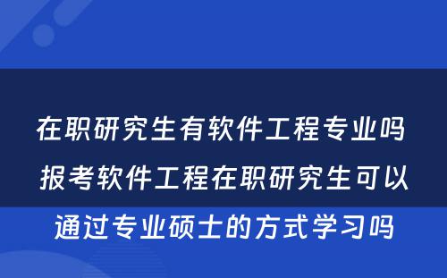 在职研究生有软件工程专业吗 报考软件工程在职研究生可以通过专业硕士的方式学习吗