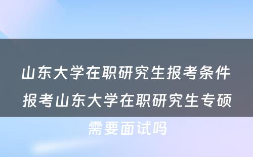 山东大学在职研究生报考条件 报考山东大学在职研究生专硕需要面试吗