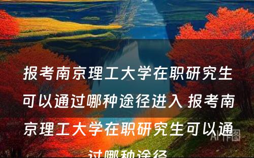 报考南京理工大学在职研究生可以通过哪种途径进入 报考南京理工大学在职研究生可以通过哪种途径