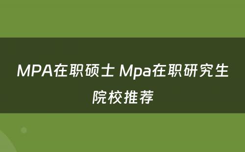 MPA在职硕士 Mpa在职研究生院校推荐