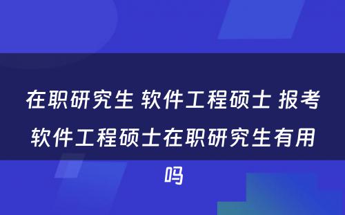 在职研究生 软件工程硕士 报考软件工程硕士在职研究生有用吗