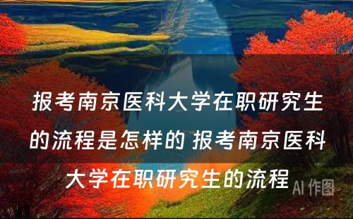 报考南京医科大学在职研究生的流程是怎样的 报考南京医科大学在职研究生的流程