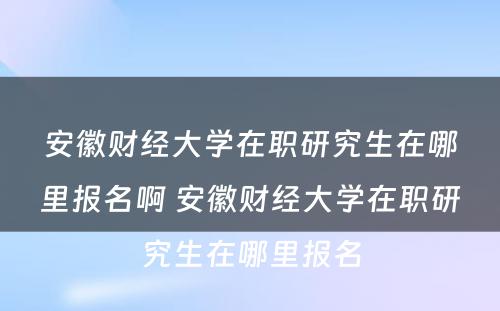 安徽财经大学在职研究生在哪里报名啊 安徽财经大学在职研究生在哪里报名