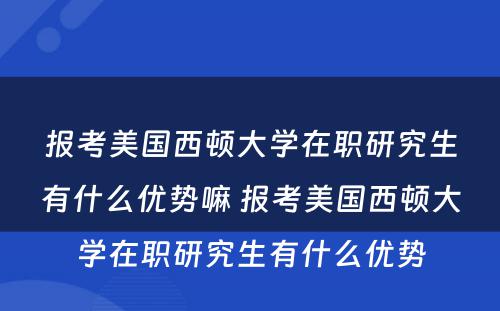 报考美国西顿大学在职研究生有什么优势嘛 报考美国西顿大学在职研究生有什么优势