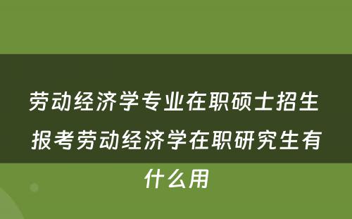 劳动经济学专业在职硕士招生 报考劳动经济学在职研究生有什么用