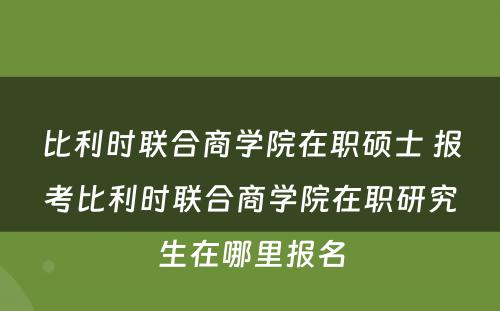 比利时联合商学院在职硕士 报考比利时联合商学院在职研究生在哪里报名