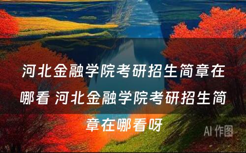 河北金融学院考研招生简章在哪看 河北金融学院考研招生简章在哪看呀