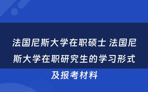 法国尼斯大学在职硕士 法国尼斯大学在职研究生的学习形式及报考材料