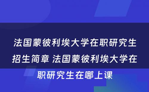 法国蒙彼利埃大学在职研究生招生简章 法国蒙彼利埃大学在职研究生在哪上课