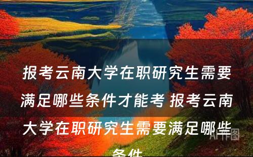 报考云南大学在职研究生需要满足哪些条件才能考 报考云南大学在职研究生需要满足哪些条件