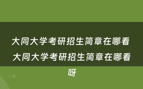 大同大学考研招生简章在哪看 大同大学考研招生简章在哪看呀