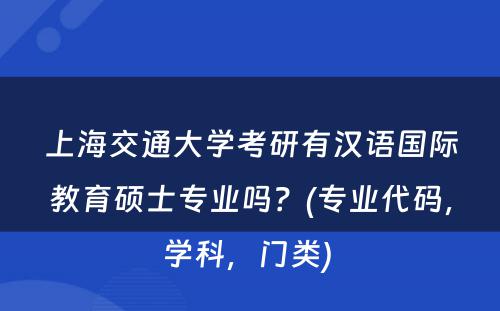 上海交通大学考研有汉语国际教育硕士专业吗？(专业代码，学科，门类) 