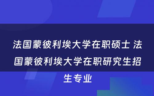 法国蒙彼利埃大学在职硕士 法国蒙彼利埃大学在职研究生招生专业