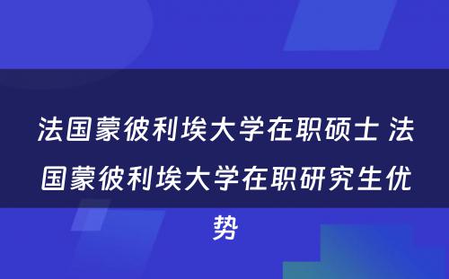 法国蒙彼利埃大学在职硕士 法国蒙彼利埃大学在职研究生优势