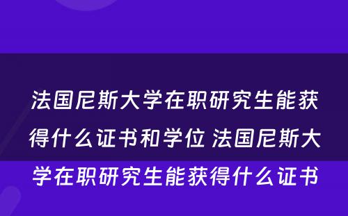 法国尼斯大学在职研究生能获得什么证书和学位 法国尼斯大学在职研究生能获得什么证书