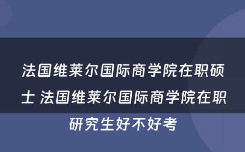 法国维莱尔国际商学院在职硕士 法国维莱尔国际商学院在职研究生好不好考