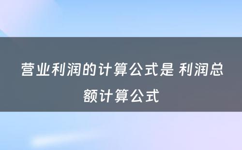 营业利润的计算公式是 利润总额计算公式