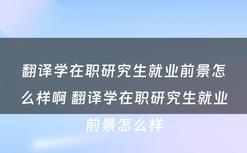 翻译学在职研究生就业前景怎么样啊 翻译学在职研究生就业前景怎么样