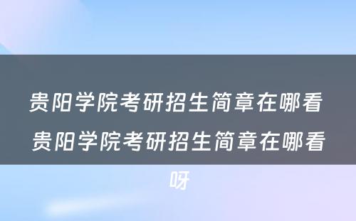 贵阳学院考研招生简章在哪看 贵阳学院考研招生简章在哪看呀