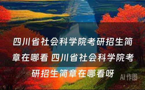 四川省社会科学院考研招生简章在哪看 四川省社会科学院考研招生简章在哪看呀