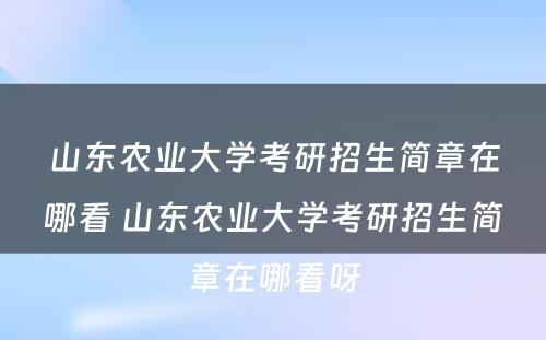 山东农业大学考研招生简章在哪看 山东农业大学考研招生简章在哪看呀