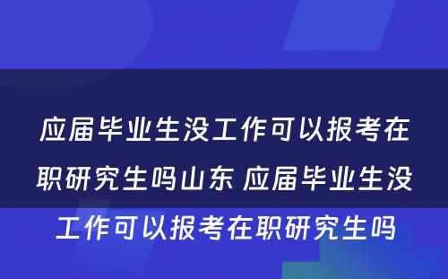 应届毕业生没工作可以报考在职研究生吗山东 应届毕业生没工作可以报考在职研究生吗