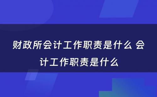 财政所会计工作职责是什么 会计工作职责是什么