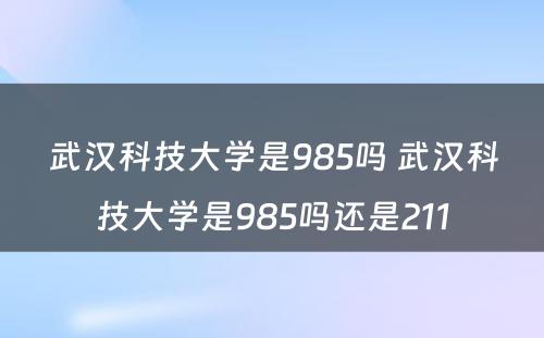 武汉科技大学是985吗 武汉科技大学是985吗还是211