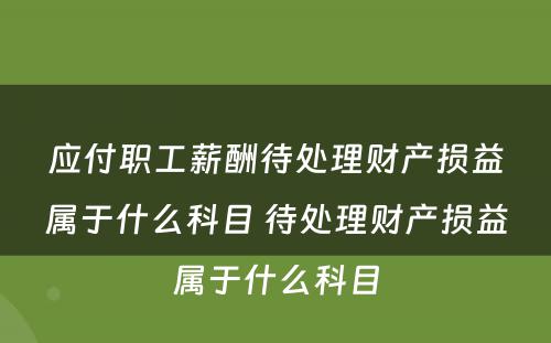 应付职工薪酬待处理财产损益属于什么科目 待处理财产损益属于什么科目